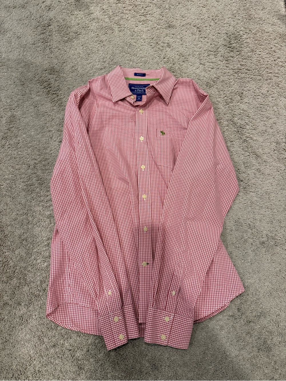 Abercrombie & Fitch Mens XXL Muscle Shirt Red White Gingham Check Button Up
